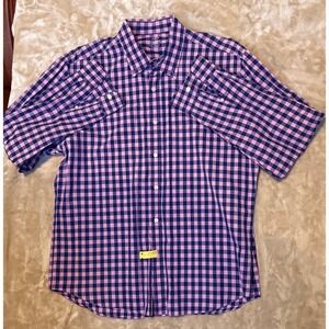 J Crew Mens Light Weight Plaid Button Down Shirt EUC X Large Pink Navy